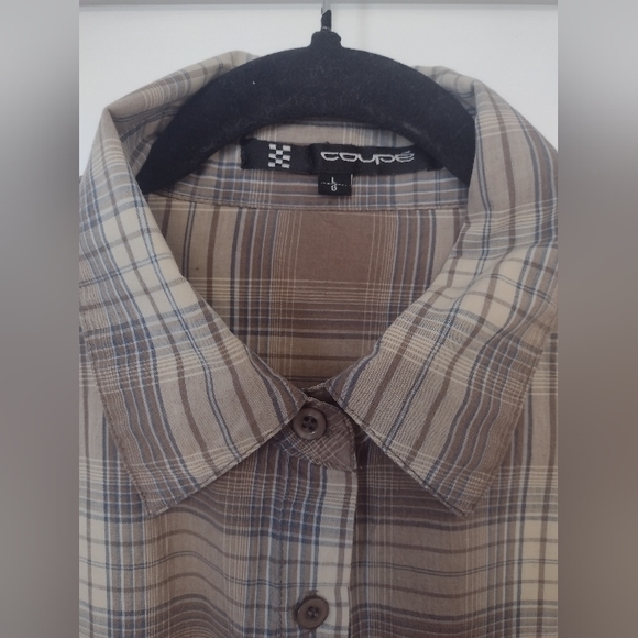 Brown Plaid Y2K Embroidered Coupe Button Up Top - Picture 4 of 5
